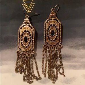 Gold and Black Dangle Earrings